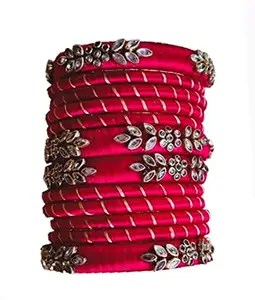 Blue jays hub Silk Thread Bangles New kundan Style red Color Set of 12 for Women/Girls (red, 2.8)
