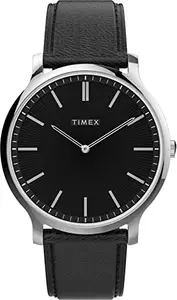 TIMEX Men Leather Multifunctonal Analog Black Dial Coloured Quartz Watch, Round Dial With 40 Mm Case Width - Tw2V28300Uj, Band Color-Black