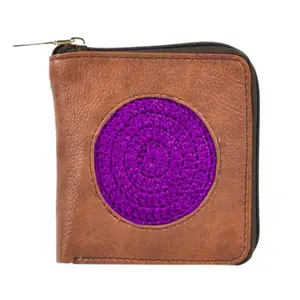 Wabasta Women's Zip Wallet |Handcrafted with Cruelty Free Leather| Holds up to 6 Cards | Small and Easy to Fit in Palm | Coin Pocket with Button Closure| Square Crochet Wallet |Made in India| Purple