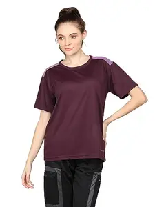 CHKOKKO Women's Round Neck Active Wear Sports T-Shirt Wine Purples