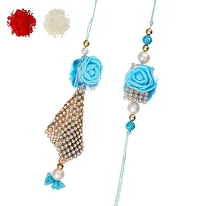 Handicraft Bazarr Handmade Green Rose Bhaiya Bhabhi Rakhi Set with Beads & Pearl Work | Designer Rakhi Combo for Couple | Raksha Bandhan Gift Set | Lumba Rakhis For Bhbahi Sister