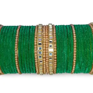 RIJB Stylish & Traditional Bridal Glass Velvet Chuda set worked with Shinning Beads and Shisha Fitting for women and Girls I Trendy & Premium Glass Bangle Set/Chooda Set for Birthday, Wedding & Partys