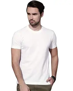 Men's Round Neck T-Shirt, White Polyester, Printed Design (in, Alpha, L, Regular, Standard, White)