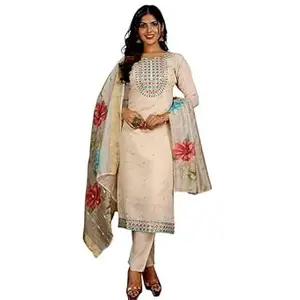 Nishita Fashion Women Cotton Silk Straight Fit Kurta Pant Set with Flower Printed Dupatta Ethnic Embroidered Suit Set