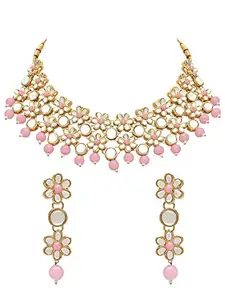 I Jewels Gold Plated Traditional Kundan Studded Bridal Choker Necklace & Drop Earrings Jewellery Set For Women/Girls (K7229Pi)