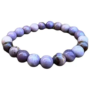 RRJEWELZ Natural Burro Creek Agate 10mm Round Shape Smooth Cut Beads Stretchable Bracelet for Men & Women.|STBR_RR_02444_6.5