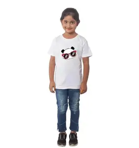 Girls Cotton Panda Glass Half Sleeve Tshirt (White, Size:M)-PID41492