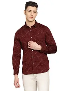Cantabil Men Cotton Printed Maroon Full Sleeve Casual Shirt (MSHC00412_Maroon_40)