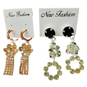 Aditya Creation Crystal Studded Earrings Set for Women & Girls – Stylish Flower Dangle Earrings for Weddings, Festivel – Pack of 2