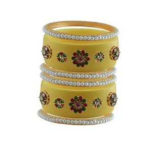 Vidhya Kangan Stone Stud Color Cream Acrylic Bangle | Over Size | Plus size |For Woman and girlsChura Bangles Set for Wedding and Party (sku-ban25496)