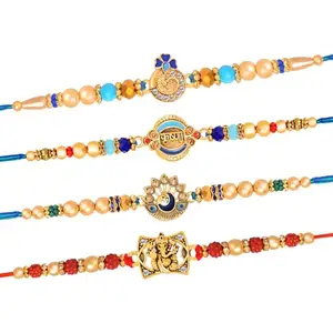 De Marquis Send Rakhi for Brother (Pack of 4) Roli-Chawal Pack, Best Wishes Greeting Card (HAPPY RAKSHABANDHAN)