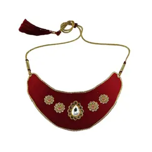 MAYA FASHION Multi Colour Kundun Stud Velvet Necklace Elegant Necklace for Girls & Women | Wedding | Festival All Occasions (Sku-nec6030)