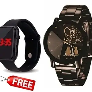 Maa Creation New Design Leather Strap Analog Watch and Rubber Strap Digital Watch Free for Girls(SR-609) AT-609