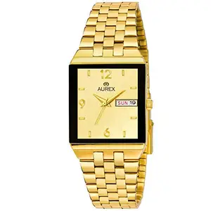 AUREX Analogue Men's Watch (Gold Dial Gold Colored Strap)