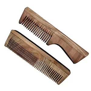 The Shine Store Neem Wood Combs Set Combo Handmade Anti- Dandruff for Man and Women (2in1Handle-68-Comb)