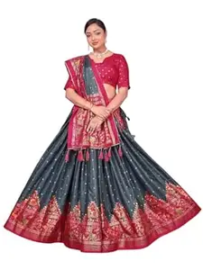 Women's Trending Pure Dolla silk Lehenga Choli Print with Foil Work With Unstitched Blouse Patola Print Adorned with Foil Work For Any Occasion