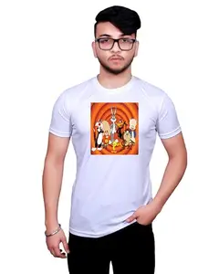 NITYANAND CREATIONS Round Neck Printed Half Sleeve Regular fit Casual T-Shirt for Men and Women-PGF-312-M White