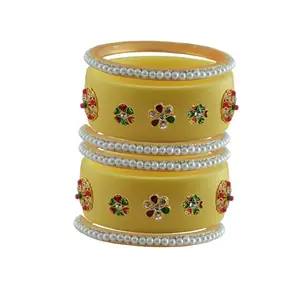 Vidhya Kangan Stone Stud Color Cream Acrylic Bangle | Over Size | Plus size |For Woman and girlsChura Bangles Set for Wedding and Party (sku-ban25366)