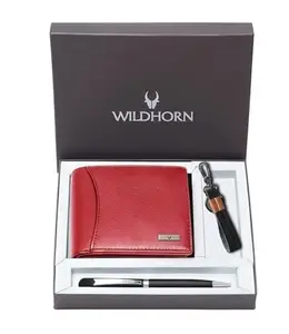WildHorn Gift Hamper for Men I Leather Wallet, Keychain & Pen Combo Gift Set I Gift for Friend, Boyfriend,Husband,Father, Son etc (Red M)