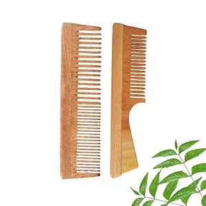 DAUMI Ayurvedic Neem Wood Anti Dandruff Hair Comb (pack of 2) Natural & Eco-Friendly | Natural Hair Styling Comb with Fine & Wide Teeth Comb | Made in India For Men & Women, Unisex