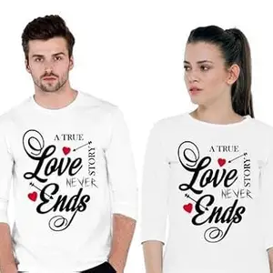 Comfortable Stylish & Perfect for Everyday Wear|style - 249 i-view Digital Printed Full Sleeve white Roundneck Couple T-shirts and for the size of - MEN - L/WOMEN - L