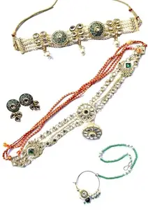 Necklace, Earring, Maang Tikka & Nose Ring Set Jewellery Set_134