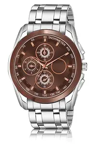 Shocknshop Analog Brown Dial Stylish Stainless Steel Watch for Men & Boys (Silver Colored Strap) -LR116