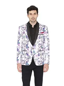 WINTAGE Men's Polyester Printed Tuxedo Party Blazer : White, 36/XS