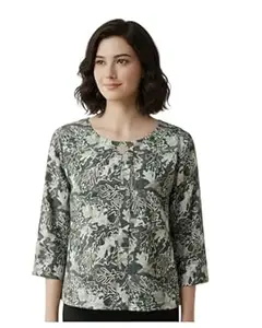 Dimani Innovative Solutions Women & Girls Soft Crepe Printed Top – Digital Geometric Abstract Design, Round Neck Short Sleeve Casual T-Shirt for Daily, Office