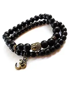 Young & Forever Gift D'vine Onyx Healing Beads Yoga Reiki Gold Om Buddha Charm Natural Stone Spiritual Energy Multi-Strand Rakhi Bracelet for Unisex Adult (Black)
