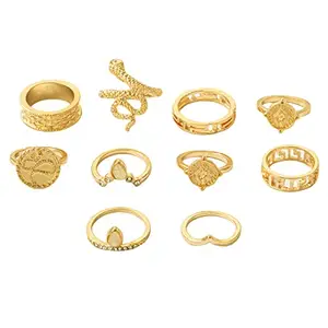 Jewels Galaxy Jewellery For Women Gold Plated Snake inspired Stackable Rings Set of 10 (JG-PC-RNGG-987)