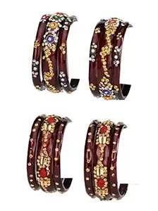 Colorful Glass Bangles/Kada Set Ornamented with Colourful Chips & Beads_kJ41 (AnBang-BZ2.d_bang)