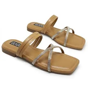 Glados Women's Lightweight Fashionable Flat Sandals with Crystal Rhinestone Embellished Straps