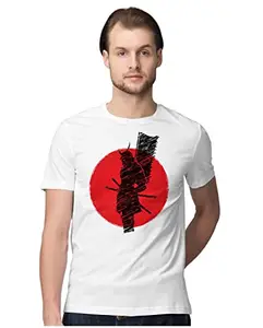 ALLEN BLACK Men's Regular Fit T-Shirt Samurai - Japanese Artwork 100% Cotton T-Shirt White_SMRAIARTW-White 2XL Men Round_