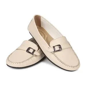 YOHO Bliss Comfortable Slip On Formal Loafer for Women | Stylish Fashion Moccasins Range | Cushioned Footbed Finish | Flexible | Style & All-Purpose | Formal Office Wear Shoe Beige
