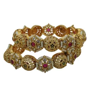 Royal Antique Studded Bangles Handmade Wedding Party Jewelry for Women Girls | Ethnic Festive Bangles | Traditional Elegant Accessories | Gift Item
