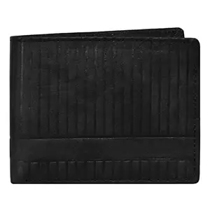 CLOUDWOOD Black 3D Emboss Line Bi-Fold Leather 3 ATM Card Slots Wallet for Men -WL31