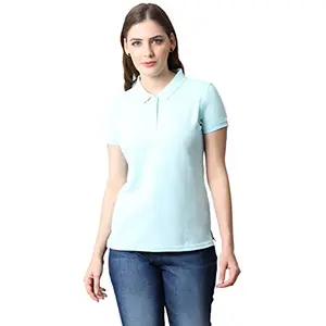 Cantabil Solid Women Polo Neck Light Blue T-Shirt (LTSH00005_Aqua_XL)