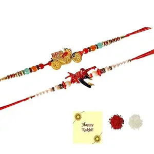 Avanti Creations Kids Rakhi For Brother With Tilak Material - Pack of 2 Rakhi Cartoon Combo With Roli Tilak Greetings Card