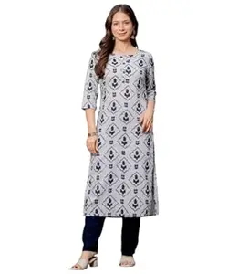 RANGZARI Women Printed Straight Kurti Palazzo Set | Cotton Blend Fabric | Floral Ethnic Design | Round Neck Button Style | 3/4 Sleeve Comfortable Fit