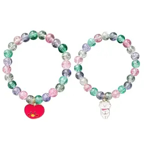 Jewelsbysirani Pack Of 2 (Tata, RJ) Cute Korean BTS Character Charms Beads Bracelet Combo For Women And Girls|Accessories Gift For BTS Army
