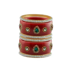 Vidhya Kangan Stone Stud Color Red Acrylic Bangle | Over Size | Plus size |For Woman and girlsChura Bangles Set for Wedding and Party (sku-ban25114)