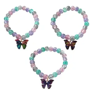 Jewelsbysirani Pack of 3 viral stylish trendy Korean Beautiful Butterfly Beads Bracelet Combo For Women And Girls| Accessories gift (Purple,multi,brown)