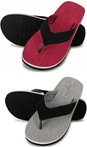 Footexo Flip Flop Combo for Men | Soft Comfortable | Breathable & Lightweight Slippers - For Indoor & Outdoor Use | (103) | Color Red::Grey | Size : 8