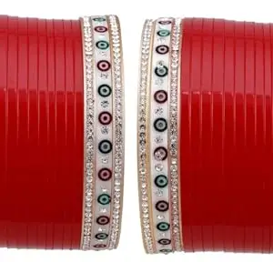 T4 Jewels Bridal Chuda Set Red Designer Chooda Punjabi Chura Fashion Jewellery Set For Women & Girls_Red_2.8