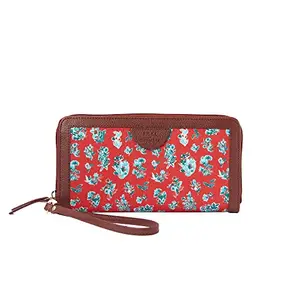 TEAL BY CHUMBAK Women's Long Wallet/Clutches | Ladies Purse Wallet | Multi Slot Card Holder | Travel Hand Purse | Red (Wildflower)