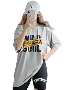 LEOTUDE Oversized Round Neck Women's T-Shirts (GRL_FS49_Grey_Soul_P_Grey_2XL)