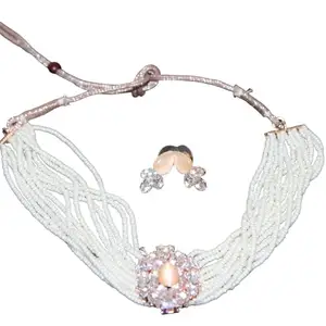 Stylish Peach Pearl Choker Necklace Jewellery Set for Womem & Girls