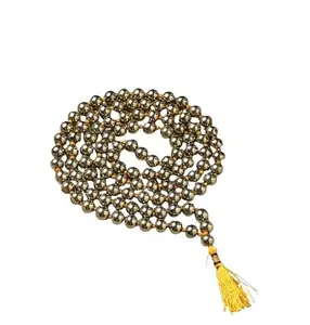 WorldwideGem Golden Pyrite Stone Mala Amazing Pyrite Mala Original Certified Fools Gold Mala Pirite Stone Mala Pyrite Crystal Mala Pure 108 Beads Round Beads Pirate Bracelet For Jaap Purpose