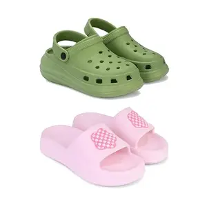 WINGSCRAFT-Premium Comfortable Regular Wear Women Clogs with Slider Sandal for Women's & Girls-Combo(2)-OO2-O17-5 Light Pink